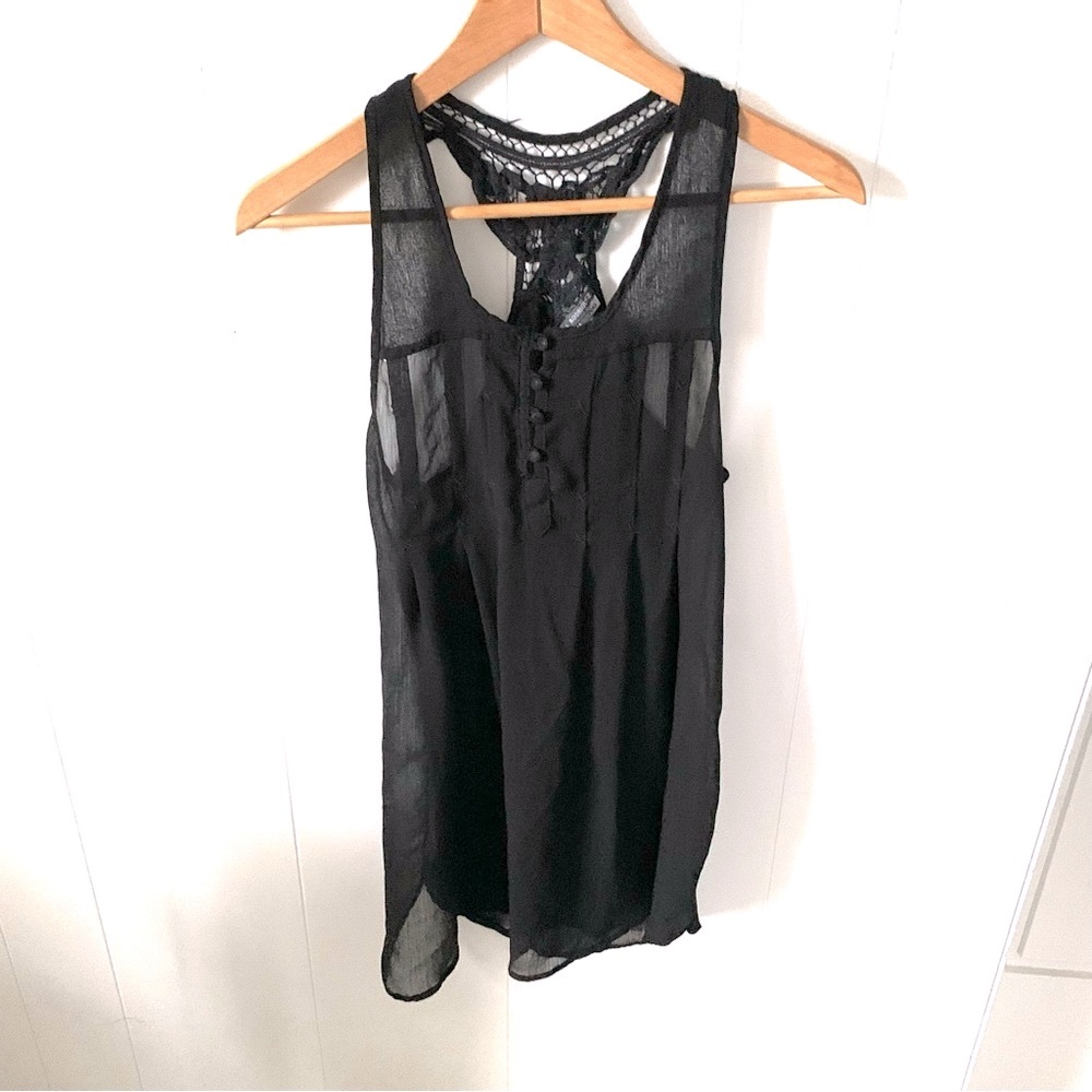 Isabella Rodriguez flowy black sheer sleeveless top